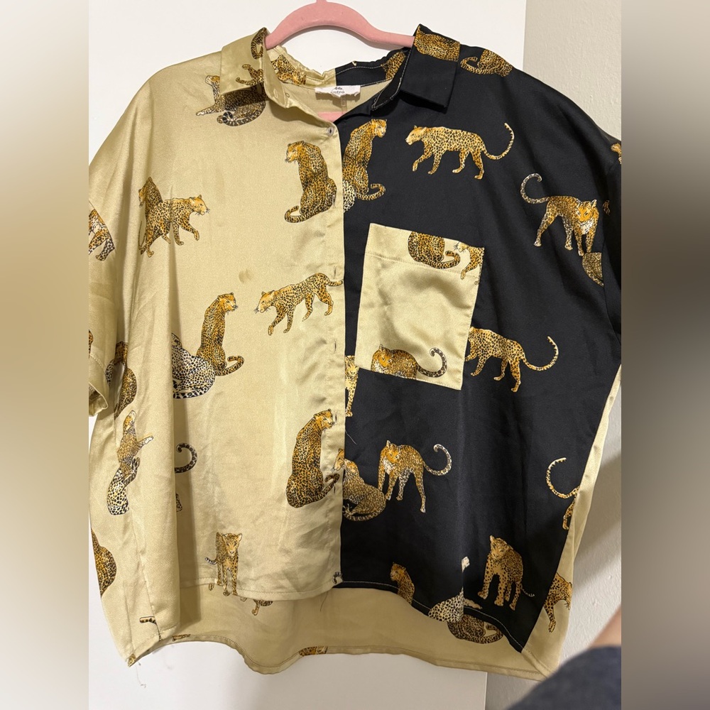 Entro Leopard Print Panel Boutique Shirt